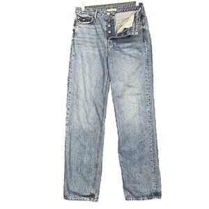 Grlfrnd Jeans Womens 29 Mica Blue Straight Leg‎ Button Fly High Rise 100% Cotton